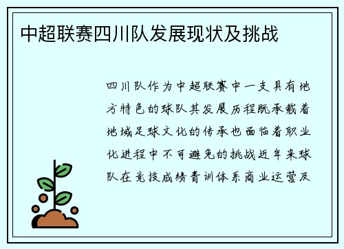 中超联赛四川队发展现状及挑战
